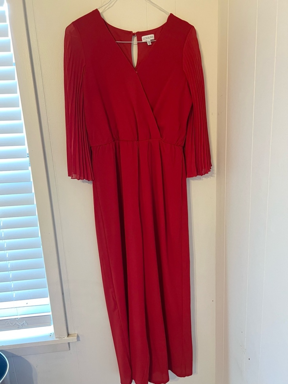 Luxology Red Pleated-Sleeve Maxi Dress